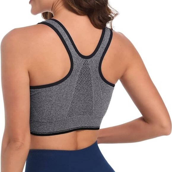 NWOT Gray Seamless Front Zip Sports Bra - Picture 2 of 10